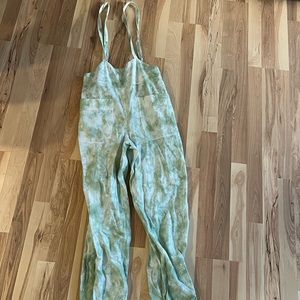 Free People green and white overalls. Took tags off but have never worn them!